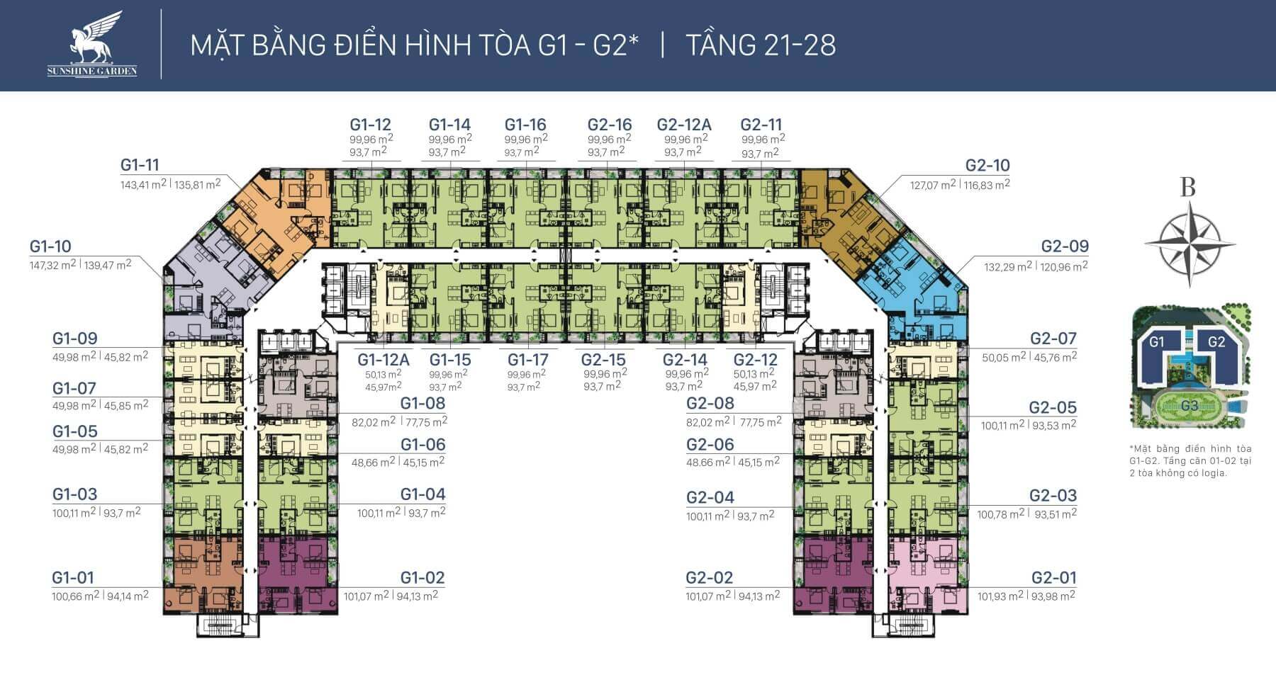 Mặt bằng G1, G2 tầng 21 - 28